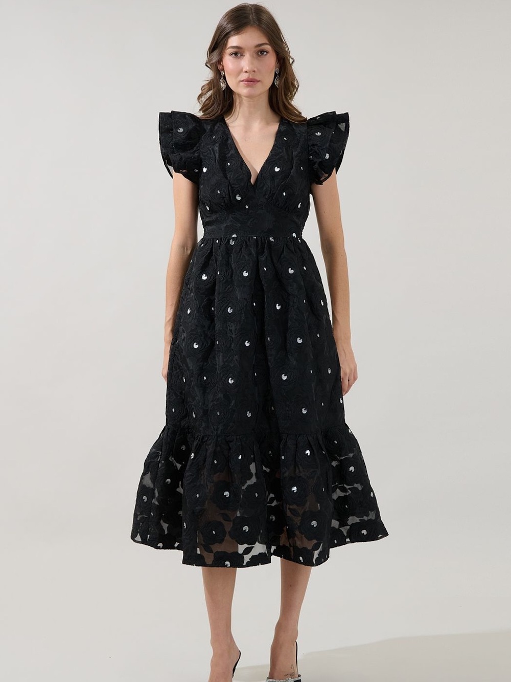 Black Zayla Midi Dress Jacquard